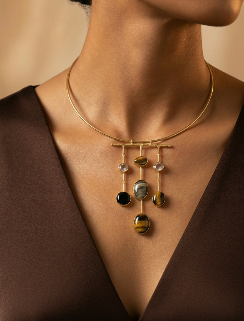 Multi Stone Hasli Necklace - Design 4