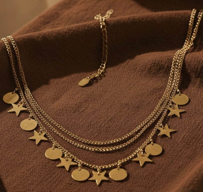Celestial Moon & Stars Layered Necklace