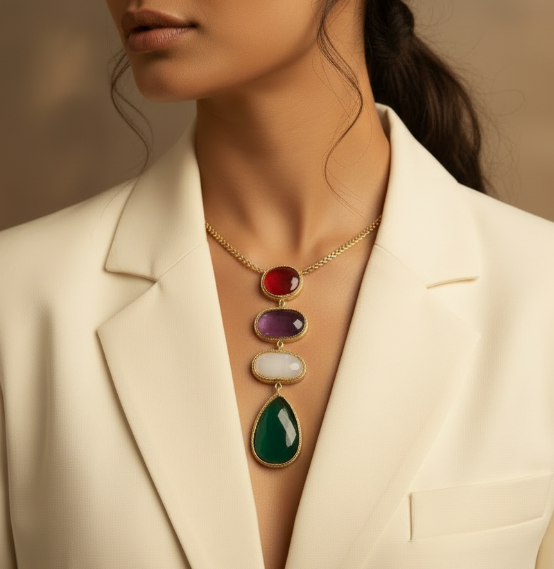 Multi Stone Hasli Necklace - 2