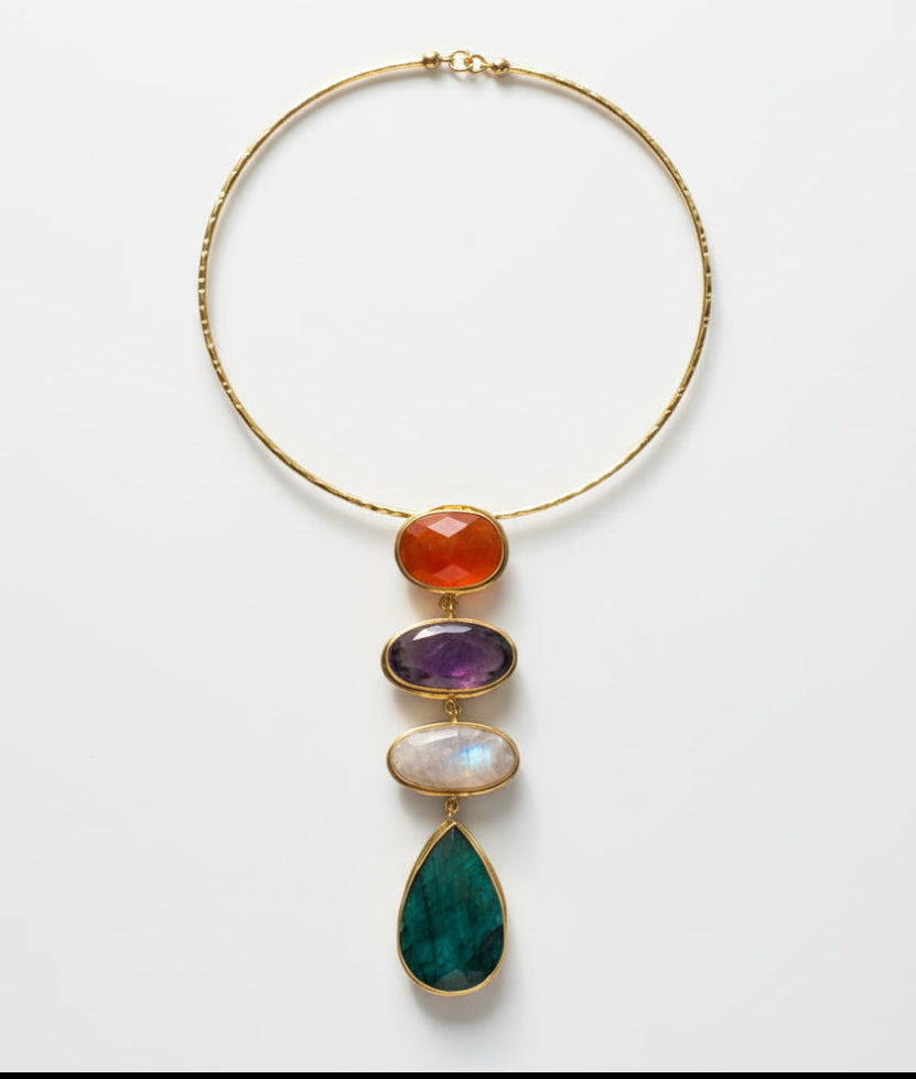 Multi Stone Hasli Necklace - 2