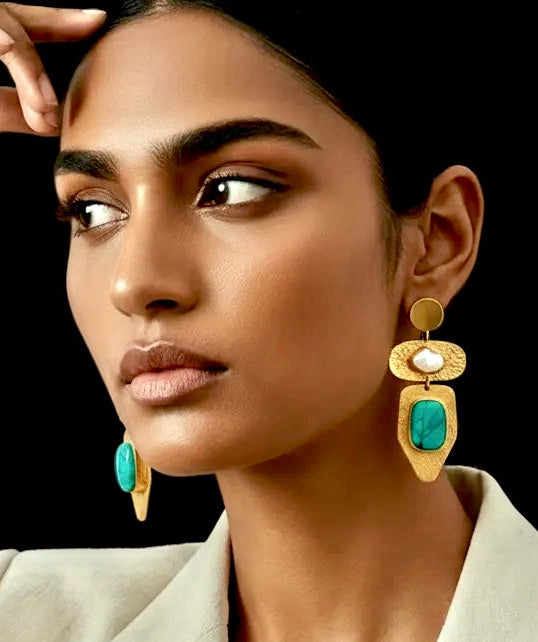 Fresh Water Pearl and Turquoise Statement Earrings