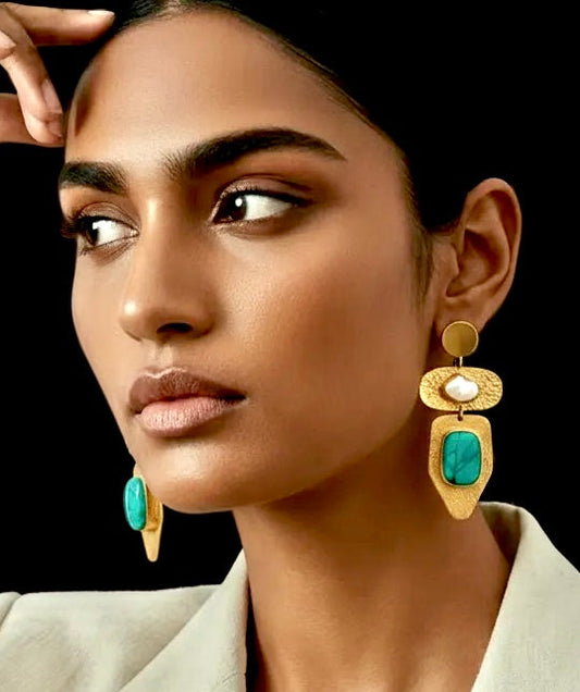 Fresh Water Pearl and Turquoise Statement Earrings