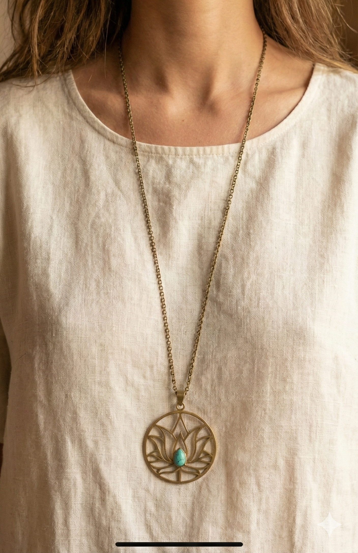 Large Lotus pendant with turquoise stone