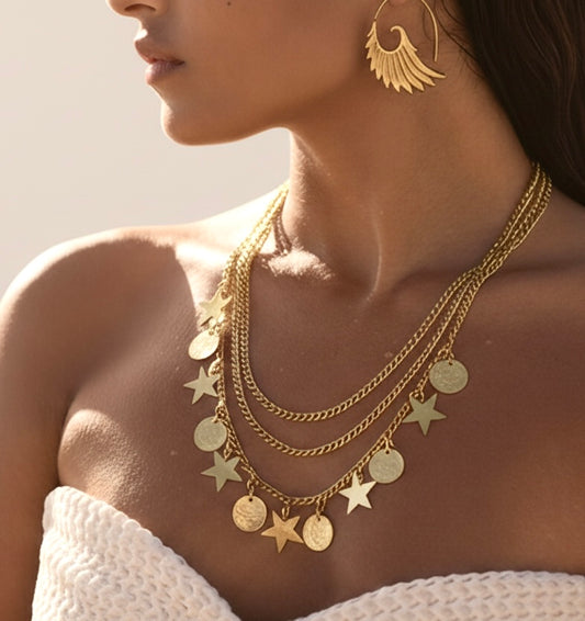 Celestial Moon & Stars Layered Necklace