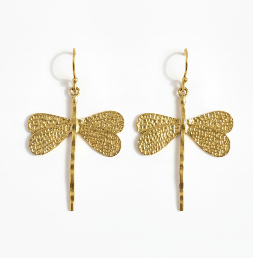 Hammered Brass Dragonfly Earrings