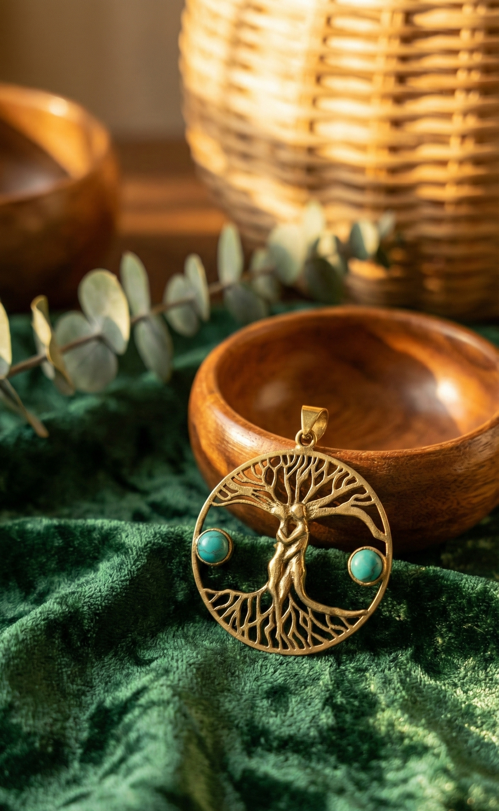 Large pendant of a beautiful couple with two turquoise stones