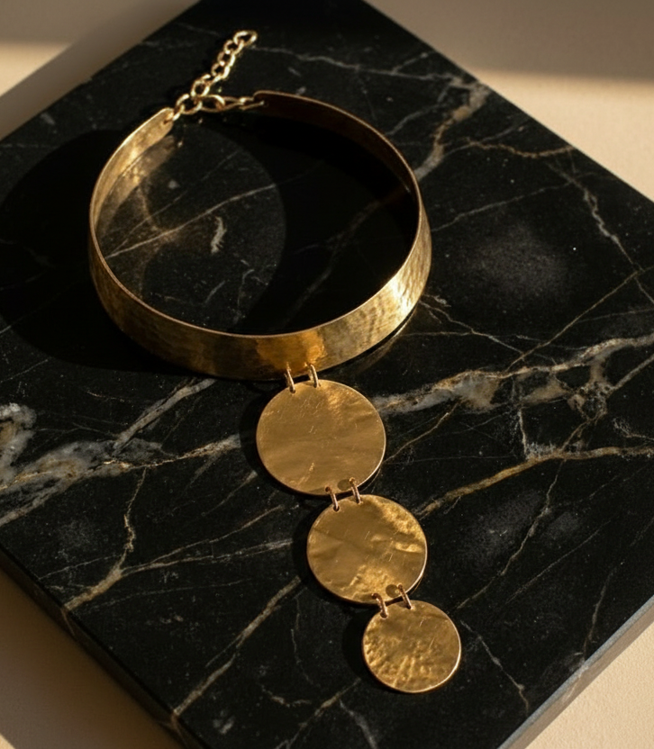 Hammered Brass Statement Necklace
