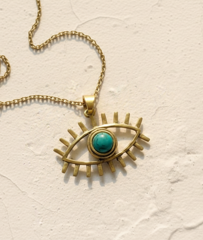 Large Evil Eye Pendant with Turquoise Stone