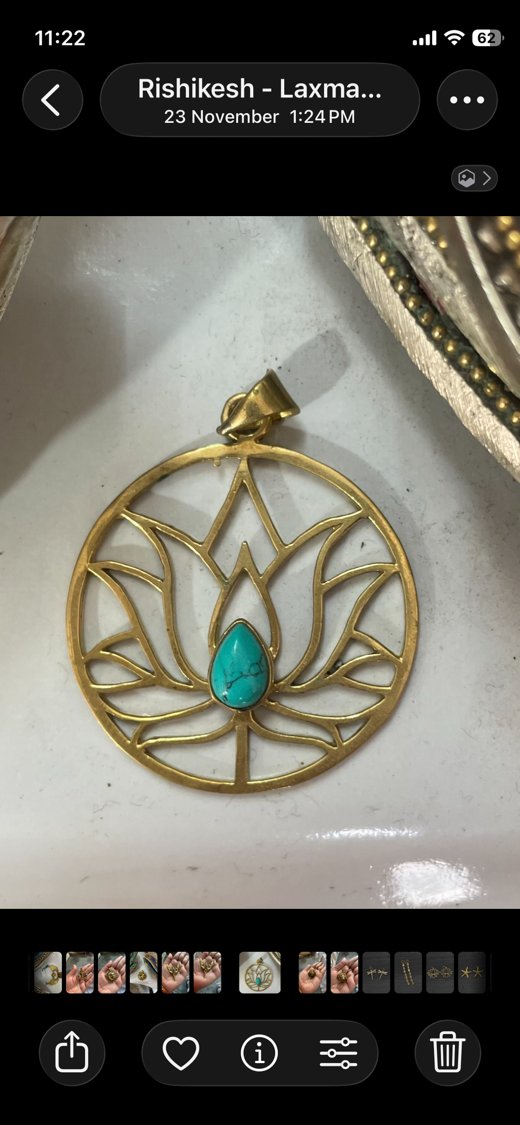 Large Lotus pendant with turquoise stone