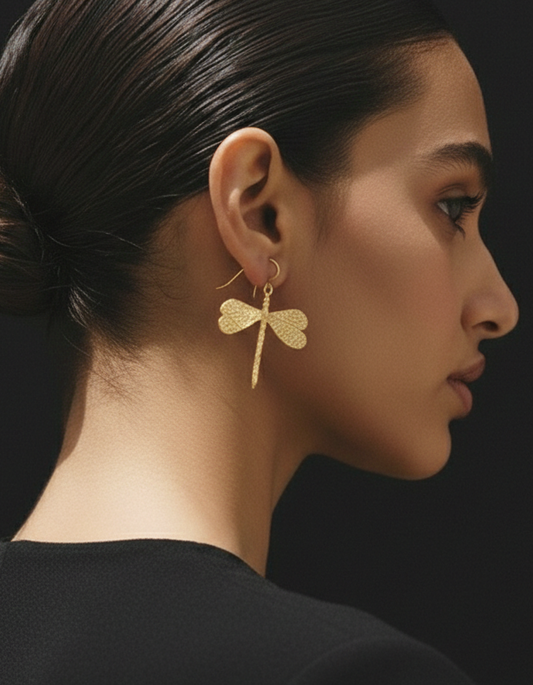 Hammered Brass Dragonfly Earrings