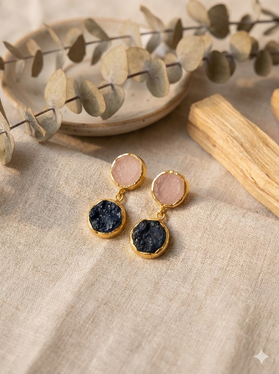 Natural dual stone drop earrings