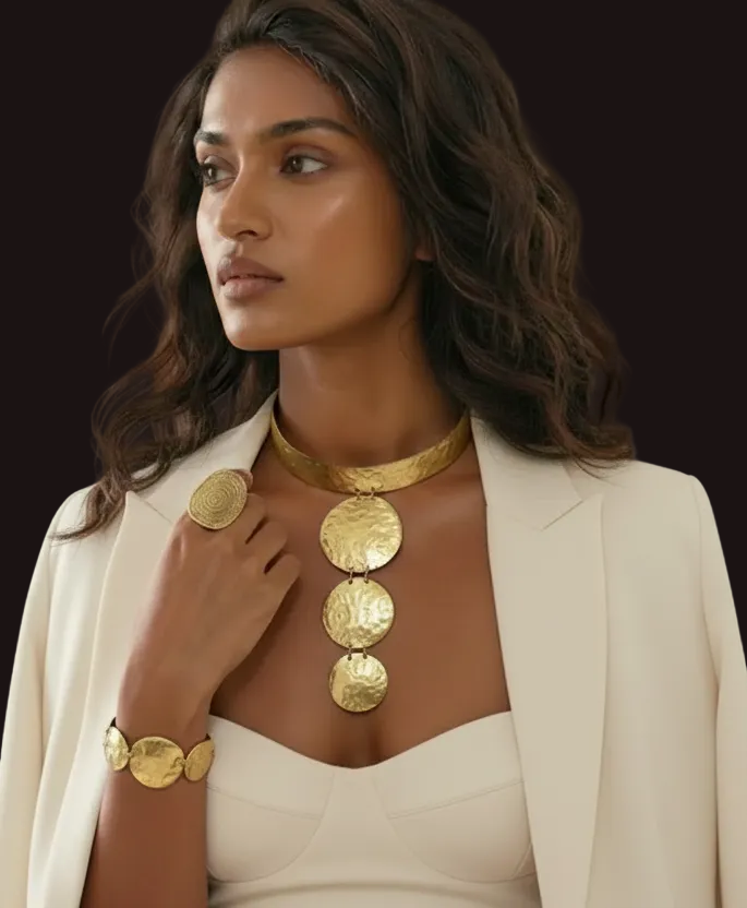 Hammered Brass Statement Necklace