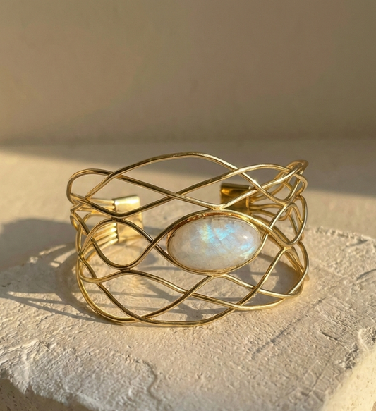 Large Rainbow Moonstone Cuff Bracelet