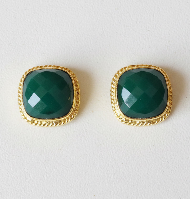 Large 18k Gold plated Green Onyx Studs