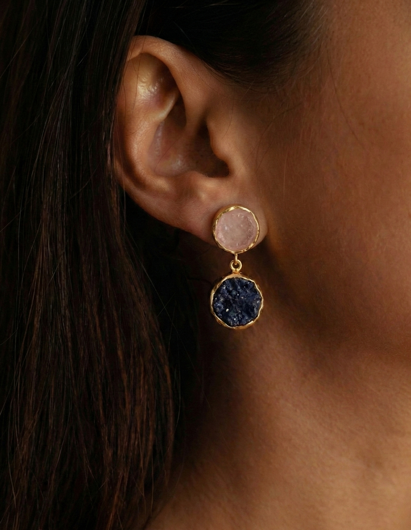 Natural dual stone drop earrings