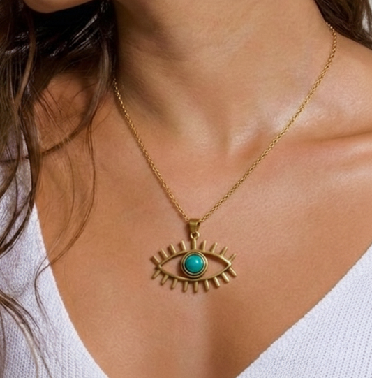 Large Evil Eye Pendant with Turquoise Stone