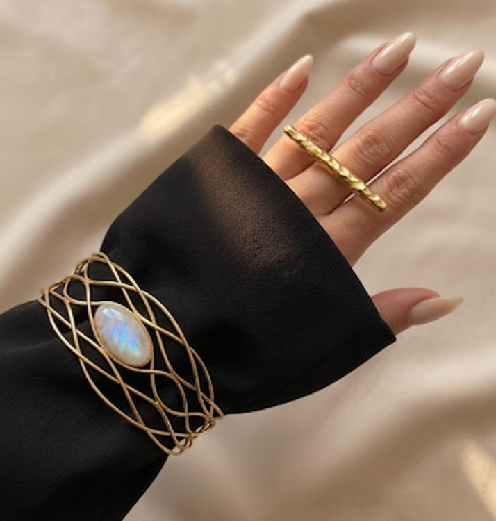 Large Rainbow Moonstone Cuff Bracelet