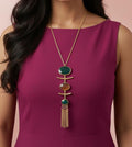 Multi Stone long necklace with tassels- Design 2