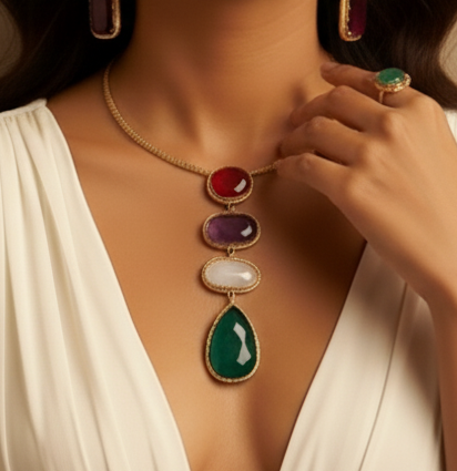 Multi Stone Hasli Necklace - 2